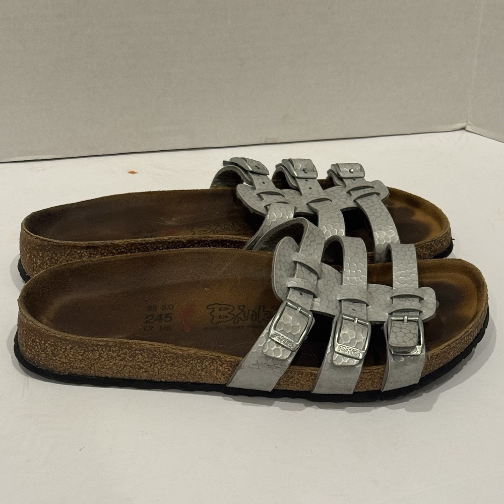 Birkie Birkenstock Florida 3 Strap Slip On Sandal Silver Women's 7-7.5 EU 38 - Picture 3 of 7